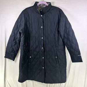 Eddie Bauer Women's 1X‎ Long Jacket Black Snap Spring Coat Quilted Puffer